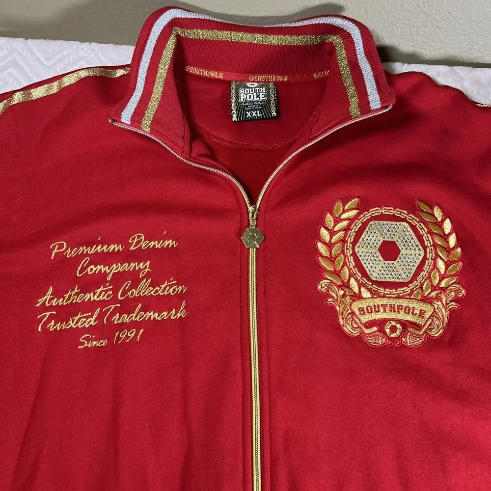 Vtg Southpole Men's XXL Track Jacket Full Zip Embroidered Y2K Hip Hop Red Gold**